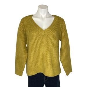 LUCKY BRAND Sweater Chunky Knit Pullover V Neck Long Sleeve Mustard Yellow Med